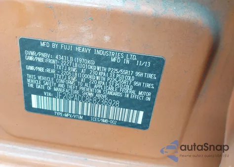 2014 Subaru Xv Crosstrek 2.0I Premium z USA, uszkodzony, nr VIN JF2GPACC8E8236928